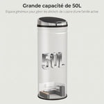 Poubelle à capteur de mouvement ouverture automatique 50 L en acier inoxydable noir et argent