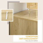 Commode design bohème en rotin avec 3 tiroirs, meuble de rangement pour le salon, le couloir, l'entrée, bois naturel