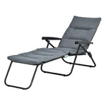 Bain de soleil pliable transat inclinable 6 positions avec matelas + accoudoirs acier polyester gris