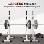 Verstelbaar Stalen Squat Rack, belastbaarheid 200 kg, houder voor 3 halterstangen met haken, 58,5x75,5x136-176 cm, zilver