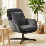 Fauteuil salon, fauteuil d'appoint rembourré en velours avec large assise, coussin et structure en métal, gris foncé