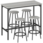 Ensemble table haute et 4 tabourets avec Repose-Pieds, métal noir et aspect bois pour cuisine salle à manger