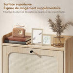 Meuble à chaussures 12 paires, armoire à chaussures, 2 tiroirs rabattables, portes en rotin et étagères réglables, chêne