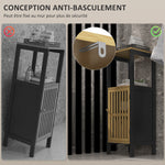 Meuble bas de salle de bain en bambou avec placard 1 porte niche ouverte 32 x 30 x 90,5 cm, noir et bois