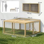 Enclos Lapin Extérieur Cage Lapin Intérieur Pliable Toit Ouvrant Total Poignée 1,44㎡ 120x120x57cm Naturel