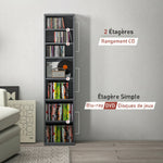 Rangements pour CD et DVD 9 compartiments et 6 étagères réglables capacité max. 260 CD/120 DVD 33 x 24 x 140 cm gris