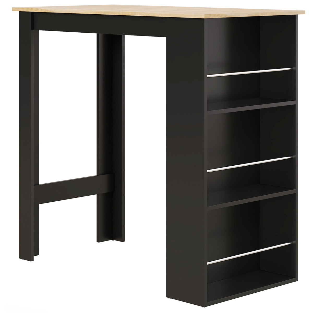 Mesa de bar, mesa alta de cocina, mesa alta, mostrador - dim. 112L x 57an x 106al cm - 3 estantes - negro