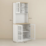 Aparador de cocina, mueble de cocina alto de almacenamiento, mueble de almacenamiento con encimera, 3 puertas acristaladas, 2