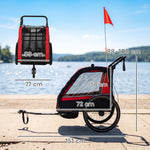 Remolque de bicicleta para niños 2 en 1, cochecito de bicicleta para bebés de 2 plazas, manillar ajustable, freno de mano, cinturón de seguridad, rojo
