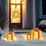 Boîtes cadeaux Noël lumineuse décorations de Noël avec nœud 58 lumières lot de 3 boîtes à cadeaux à LED or