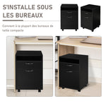 Caisson de bureau rangement bureau sur roulettes tiroir placard niche panneaux particules noir