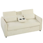 Canapé convertible 2 places 3 en 1, canapé-lit clic clac en chenille avec dossier réglable, porte-gobelets, beige-0