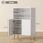 Meuble salle de bain, armoire salle de bain étroit 5 niveaux, portes cannelées à fermeture douce 60 x 31,8 x 93 cm blanc