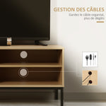 Meuble TV max. 50 pouces 3 compartiments 2 passe-câbles avec porte coulissante - dim. 120L x 39,5l x 46H cm