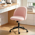 Chaise de Bureau Pivotante en Fourrure Teddy, Hauteur Réglable, Roulettes, Mousse Haute Résilience, Rose