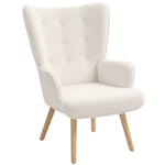 Fauteuil de salon en tissu bouclette, fauteuil capitonné et rembourré avec pieds en bois, 71 x 74 x 96 cm, beige