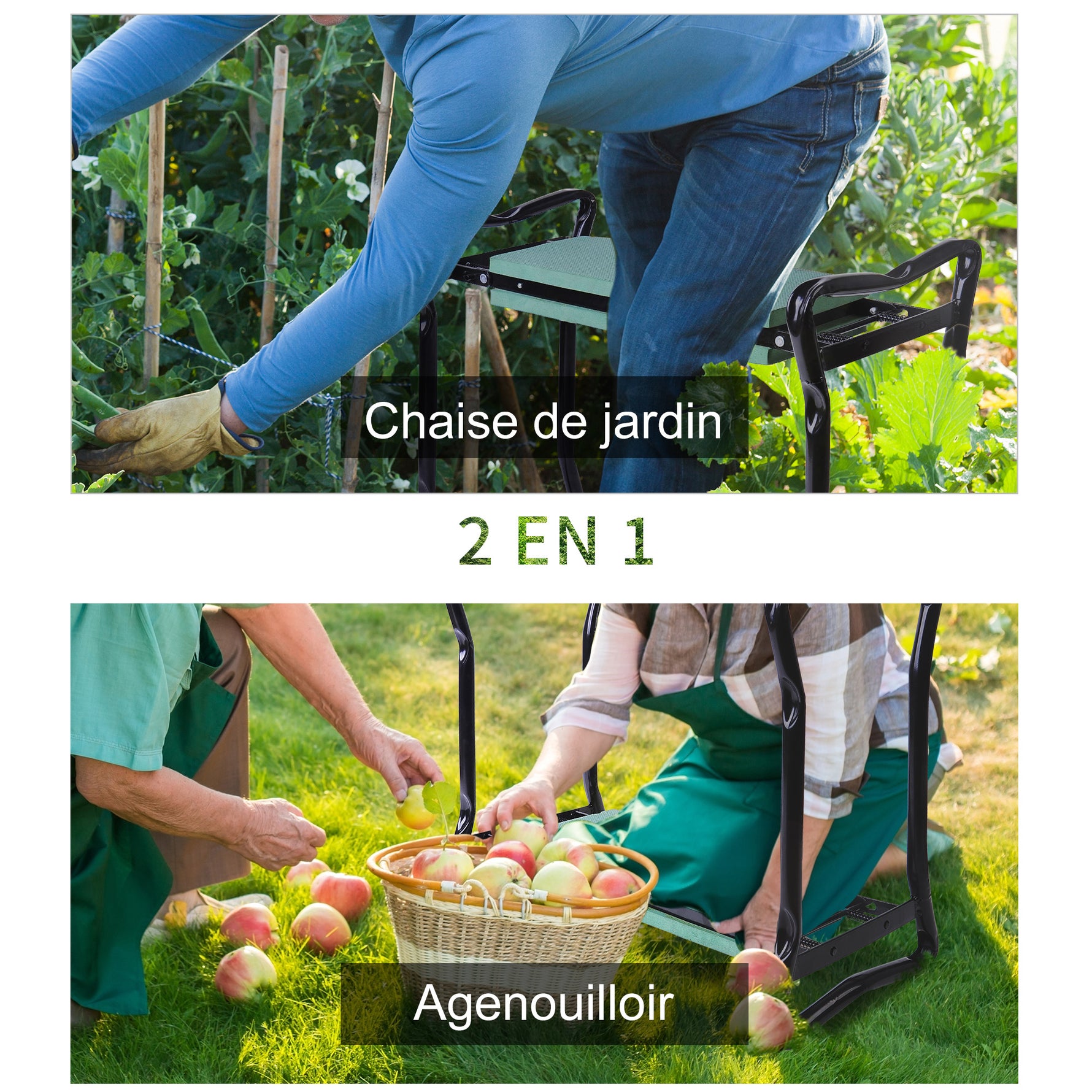Tabouret de Jardin Pliable agenouilloir de Jardin siège Jardinage avec Coussin Acier EVA Noir Vert