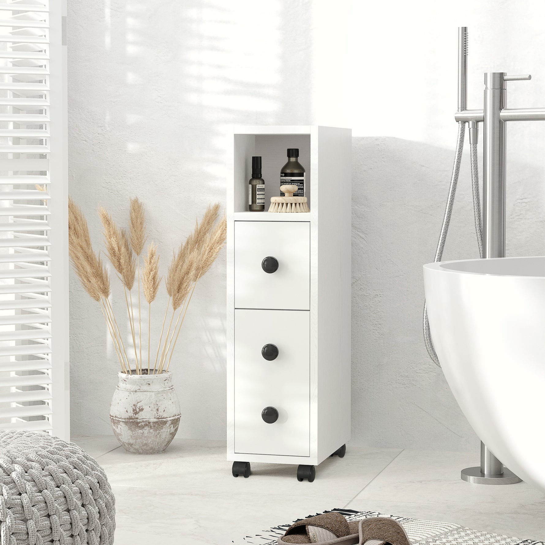 Porte-Papier Toilette 3 Niveaux avec Sortie Intégrée, Panneaux de Particules Aspect Blanc