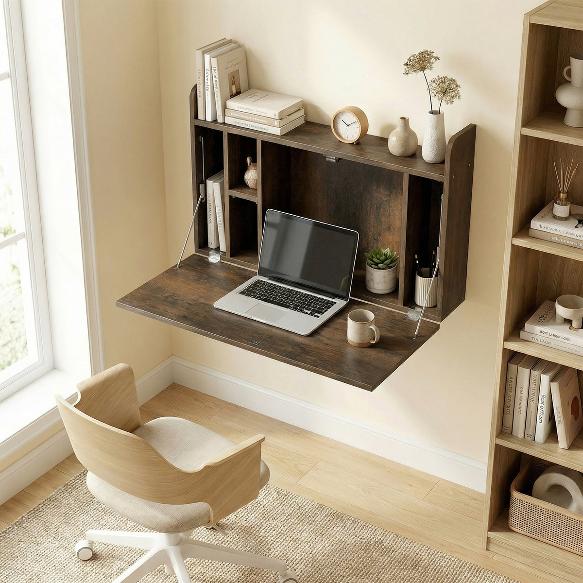 Bureau suspendu table murale table d'ordinateur murale et tablette rabattable avec rangements - 77 x 20 x 51 cm