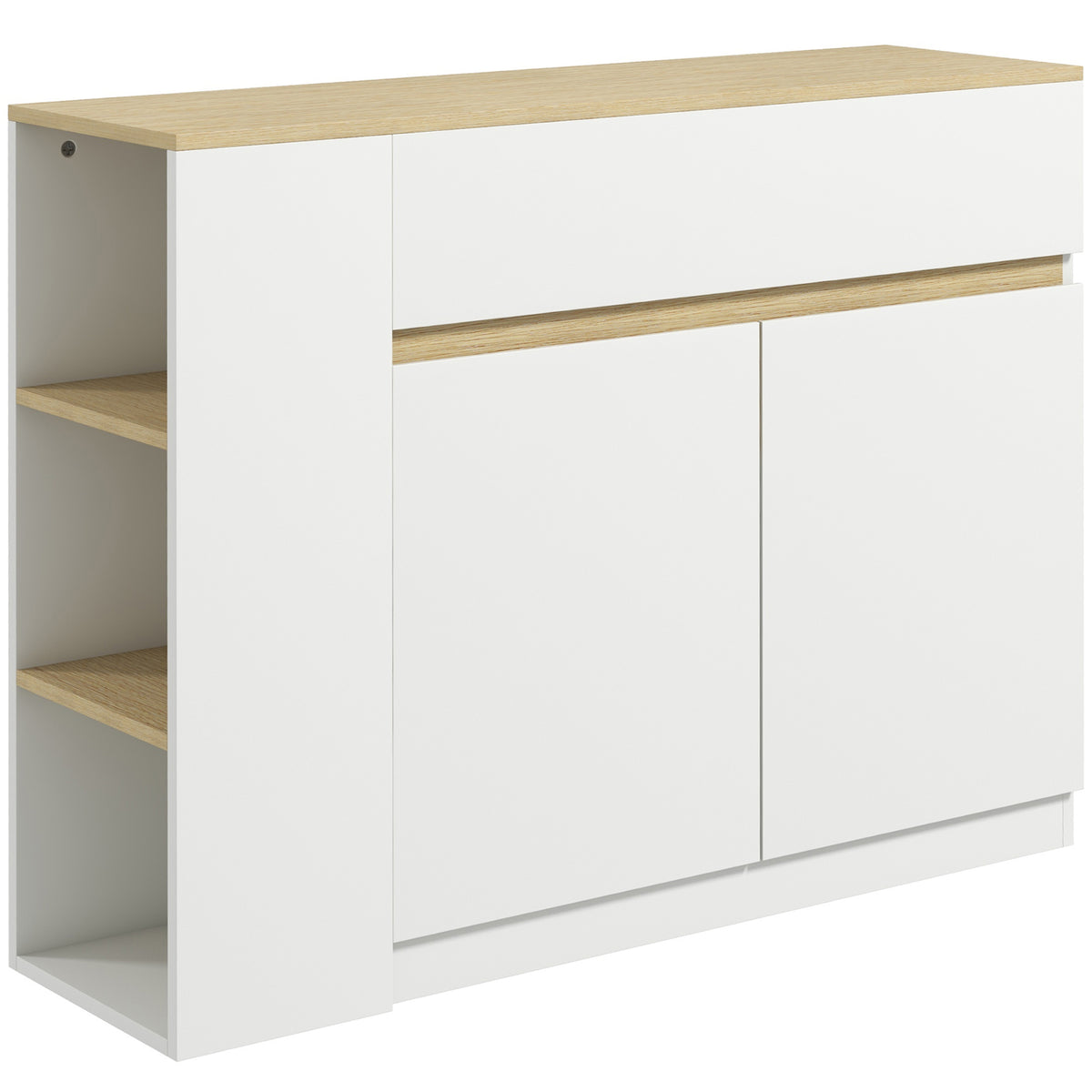Buffet meuble de rangement avec 2 tiroirs 3 étagères ouvertes et placard 2 portes 110 x 29,5 x 82 cm blanc
