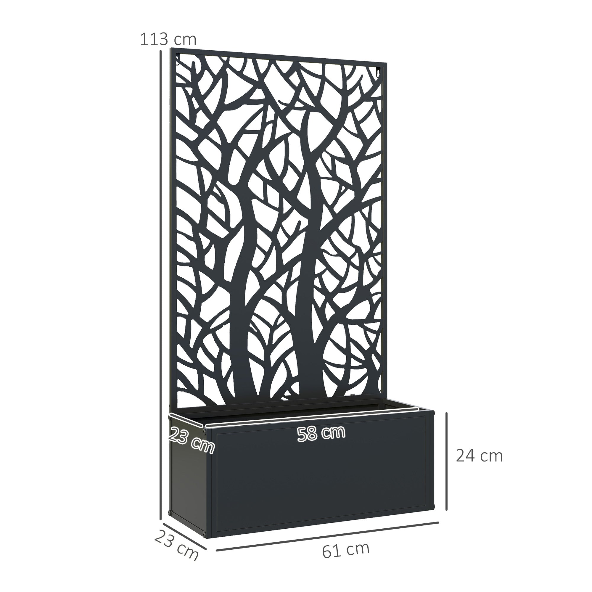 Jardinière avec treillis, bac à fleurs pour plantes grimpantes, légumes, fleurs en métal 61 x 23 x 113 cm noir