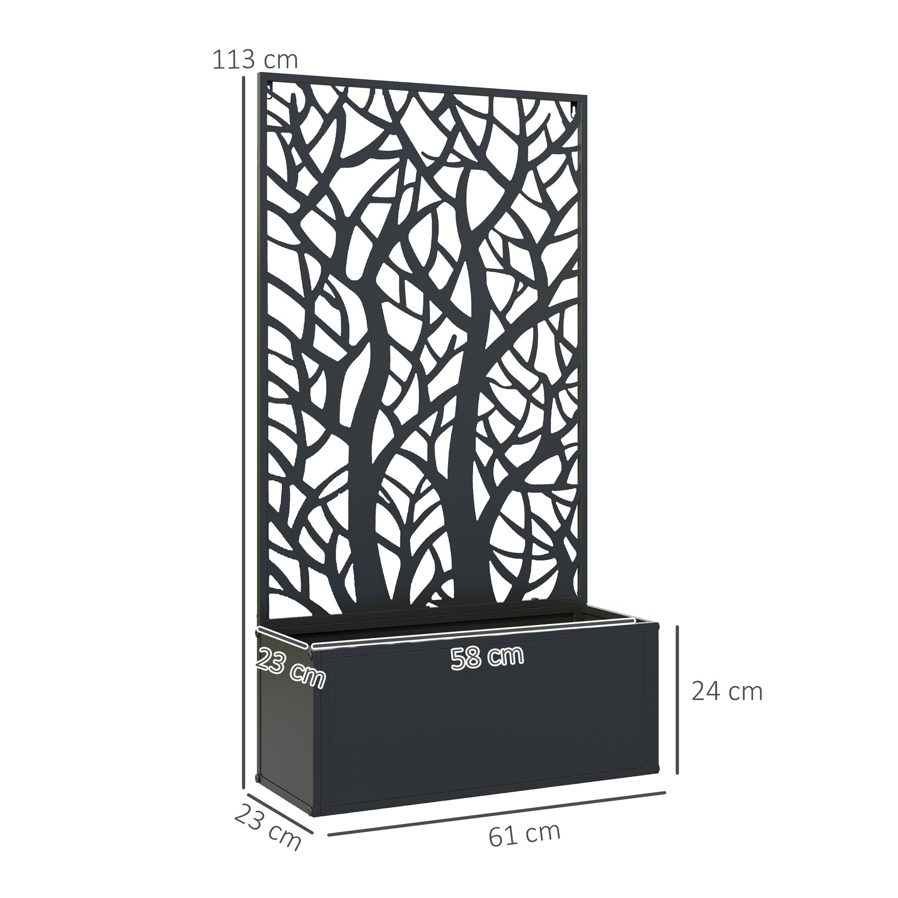 Jardinière avec treillis, bac à fleurs pour plantes grimpantes, légumes, fleurs en métal 61 x 23 x 113 cm noir