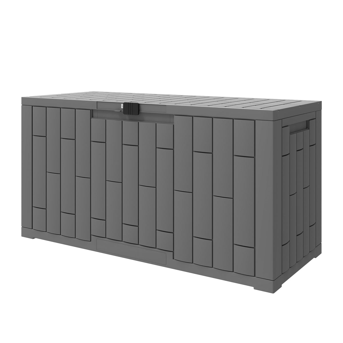 227 L Lockable Outdoor Storage Box with Gas Spring, Wood Look, 106.5x43x54.5cm, Gray