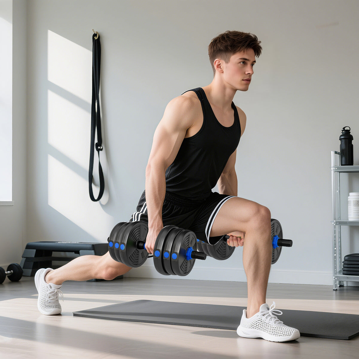 Kit Haltères Musculation Haltères Réglables 25 kg 3 en 1, Ensemble de Poids Réglable avec Barre d'Extension Bleu