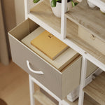 Étagère de rangement 6 niveaux, bibliothèque avec 2 tiroirs en tissu, 9 étagères ouvertes, 72,5 x 30 x 150 cm, blanc