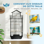 Cage à oiseaux volière avec balançoire poignée portable 4 mangeoires 3 perchoirs 50,5 x 41 x 104 cm en acier noir