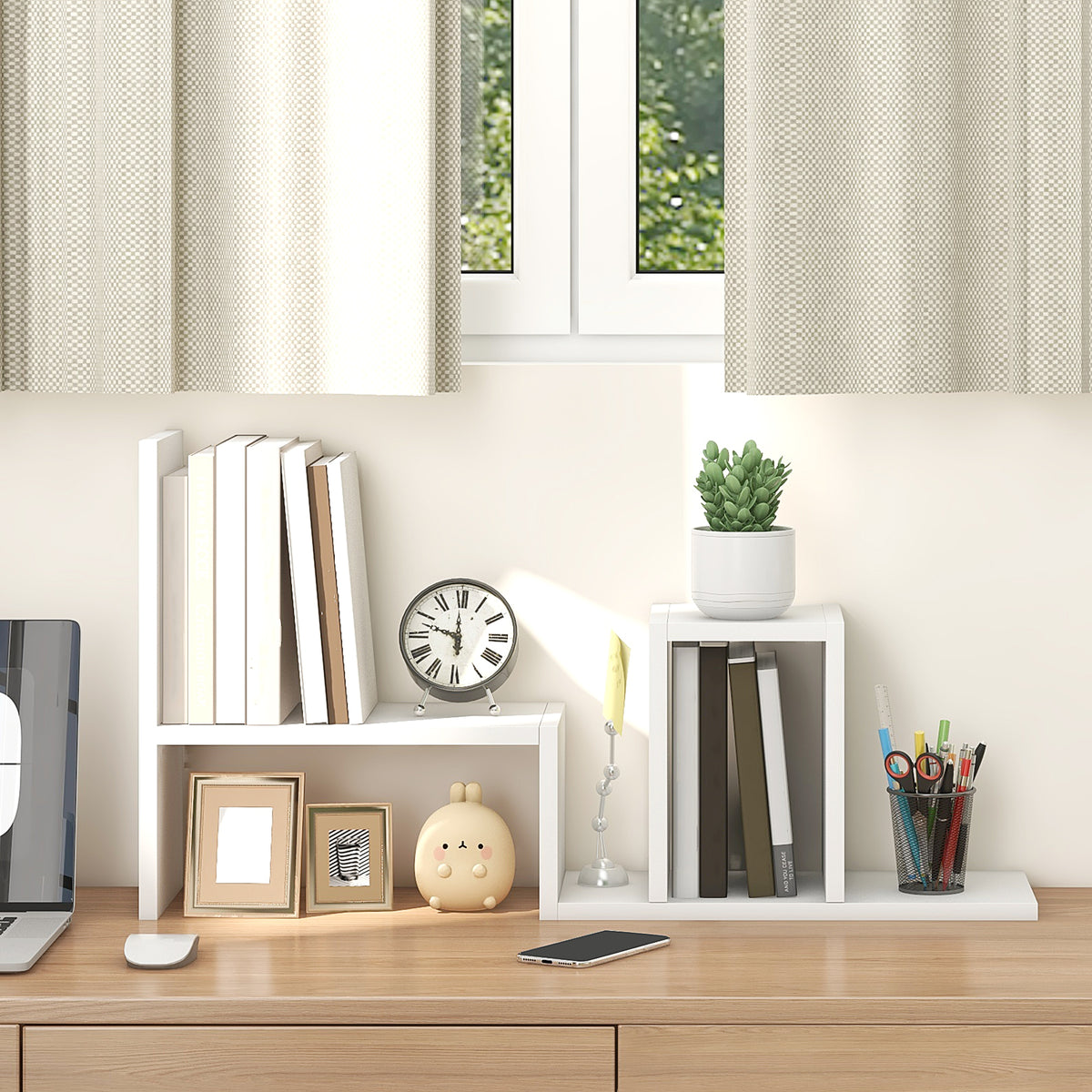 Étagère de bureau modulable, organisateur de bureau multifonctionnel, 2 pièces, MDF, blanc