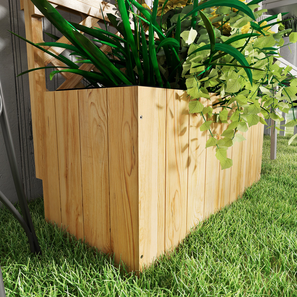 Jardinière avec treillis lit surélevé de jardin en bois avec toit suspendu, trous de drainage et doublure, naturel