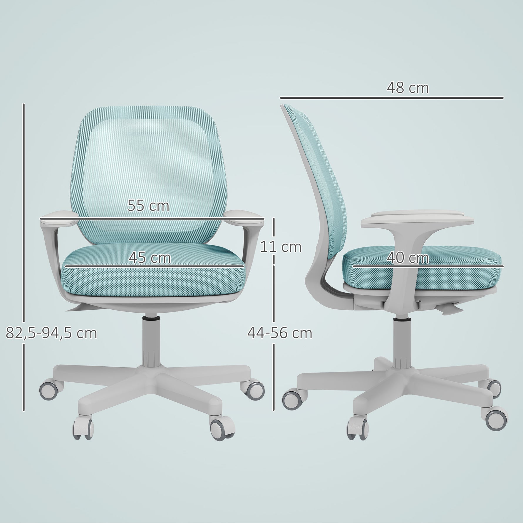 Fauteuil de bureau, chaise de bureau ergonomique en maille, hauteur réglable, 55x48x82,5-94,5cm, vert