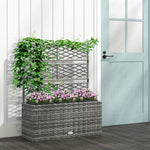 Jardinière pour plantes avec treillis 3 bacs à plante 33L en résine tressée et acier dim. 84L x 30L x 107H cm