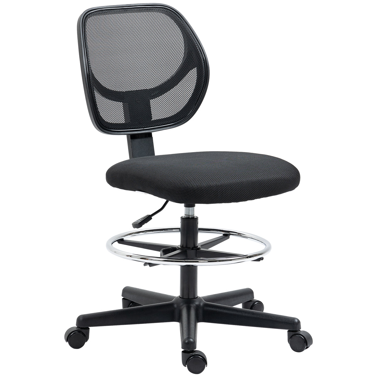 Chaise de bureau assise haute en maille hauteur réglable 50-70 cm avec repose-pied pivotant 360° noir