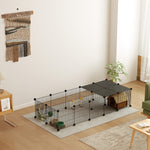 Dierenren voor kleine dieren, modulaire konijnenkooi met 2 niveaus, 39 panelen met helling, staal, 140 x 70 x 105 cm, zwart