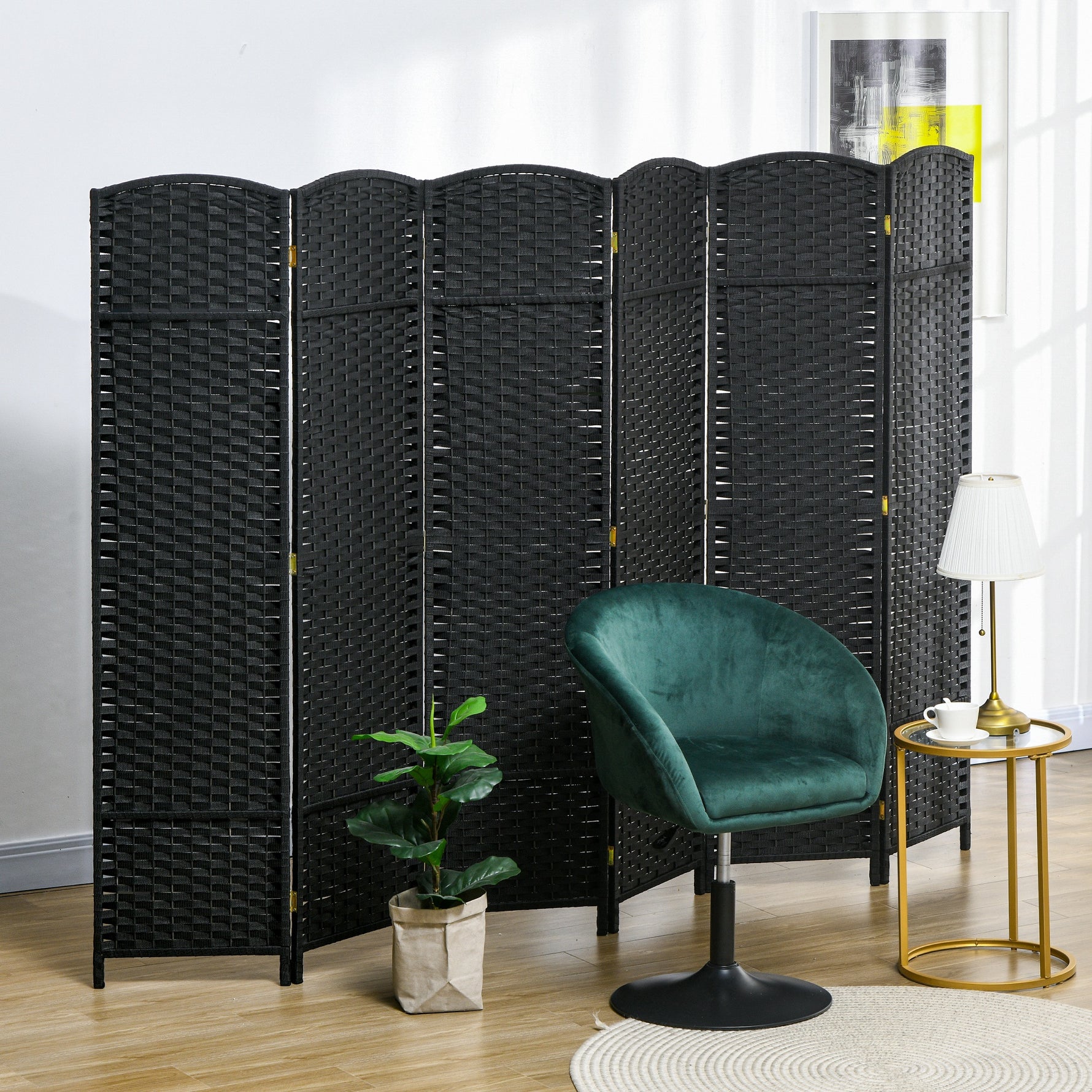 Paravent interieur en bois 6 panneaux 240 x 170 cm séparateur de pièce pliable pour salon, chambre à coucher, naturel