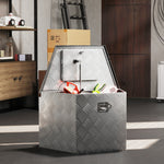 Caja de herramientas para remolque, caja de almacenamiento de aluminio bloqueable, forma trapezoidal, 73,7 x 41 x 46 cm, plateada