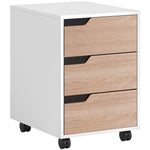Caisson bureau mobile, meuble rangement bureau sur roulettes, 3 tiroirs, 40x50x57,5cm, blanc et chêne