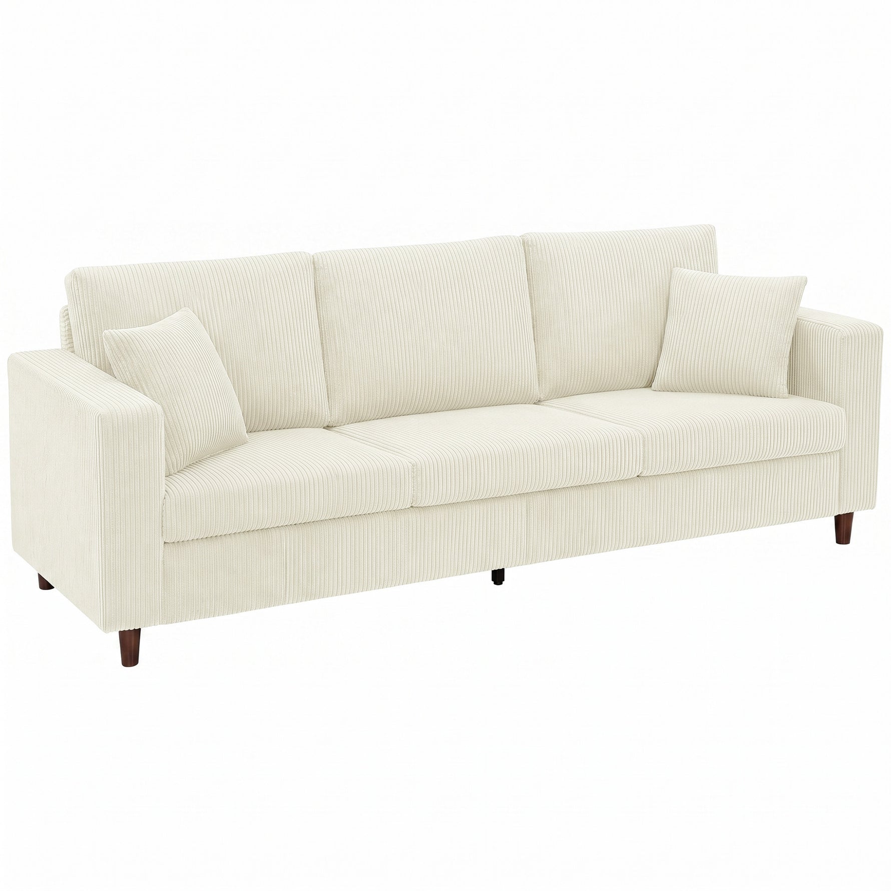 Canapé 3 Places en Velours Côtelé, Canapé de Salon Moderne 225 cm, Assise Large, Coussin à Ressorts, Crème