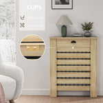 Couvercle de radiateur cache radiateur grille à lattes horizontales avec 2 tiroirs en bois 78l x 19P x 95,5H cm chêne