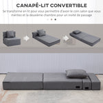 Chauffeuse canapé-lit convertible fauteuil 1 place avec 1 coussin déhoussable, tissu gris