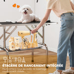 Table de toilettage pour chien pliante potence H-forme inox réglable 2 sangles panier 107 x 60 x 164 cm noir