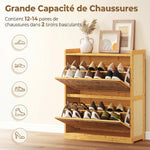 Meuble à chaussures 14 paires, armoire à chaussures 2 tiroirs rabattables, étagères réglables, 69x29x83cm, bois naturel