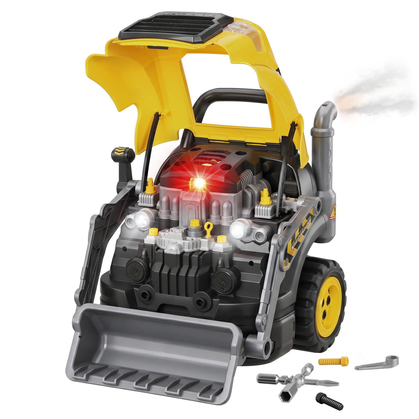 Jouet Moteur de Camion et Pelle pour Enfants, Camion Mécano, Volant, Effet de Brume, Sonores et Lumineux, 3-6 Ans, Jaune