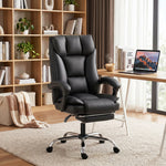 Chaise de bureau ergonomique, fauteuil de bureau inclinable avec repose-pieds, hauteur réglable, pivotante 360°, noir