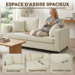 Canapé 2 Places en Velours Côtelé, Canapé de Salon Moderne 170 cm, Assise Large, Coussin à Ressorts, Crème