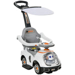 Porteur enfants, porteur bébé voiture à pousser 3 en 1 avec robot thème, pédales, poignée parentale, blanc