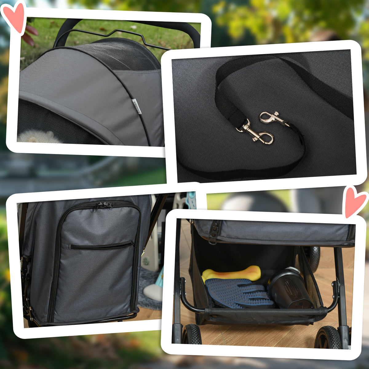 Cochecito plegable para perros y mascotas, 4 ruedas de EVA, manillar ajustable, cesta, 76,5 x 52 x 95 cm