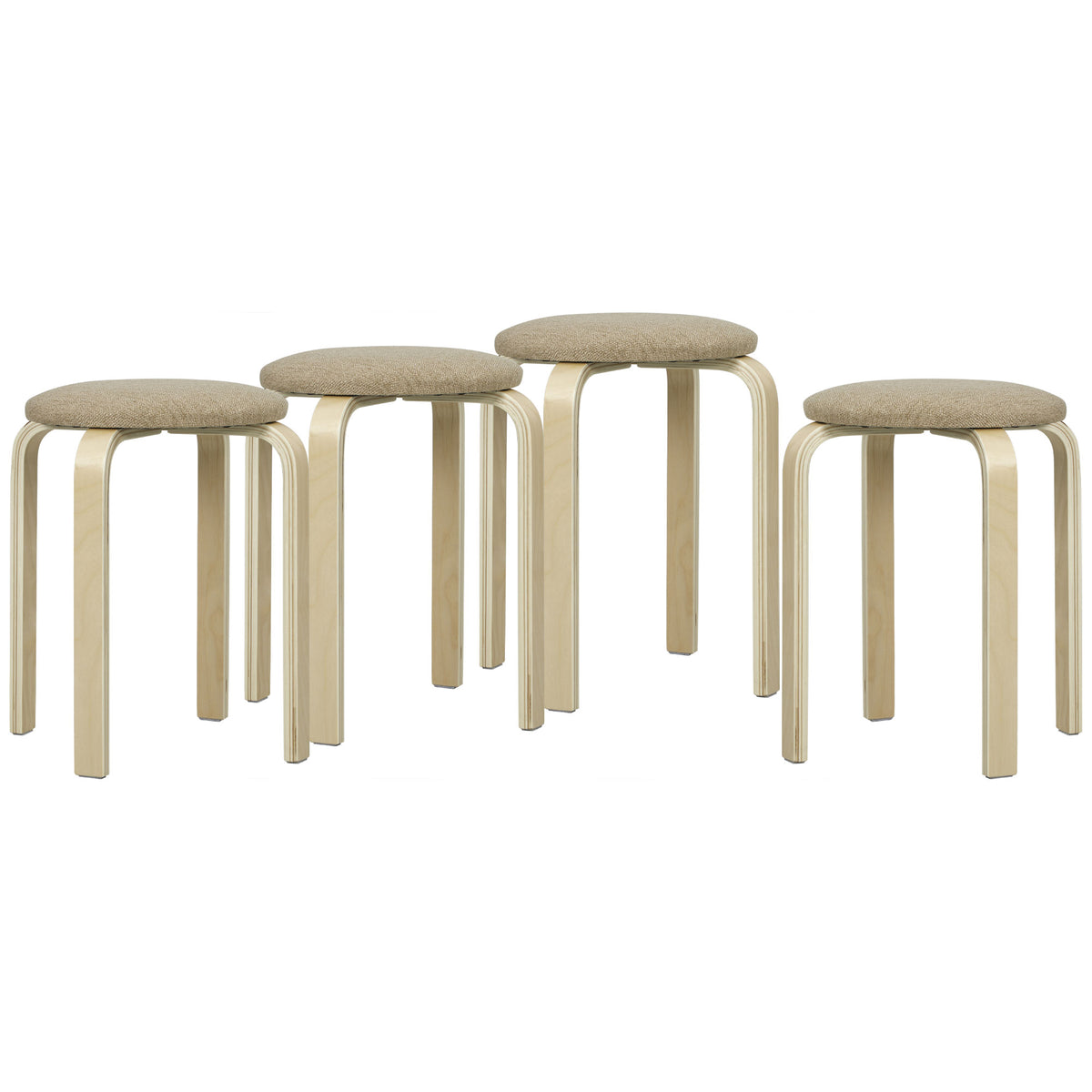Ensemble de 4 Tabourets Empilables Modernes, Tabourets Ronds sans Dossier avec Assise Rembourrée, 40 x 40 x 45 cm, Kaki